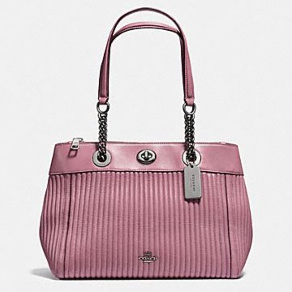 Coach Edie Turnlock Carryall in Quilted Dark Dusty Rose Leather - Picture 1 of 9